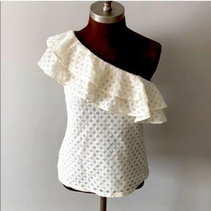 Banana Republic Lace One Shoulder Top Ivory XS NWT